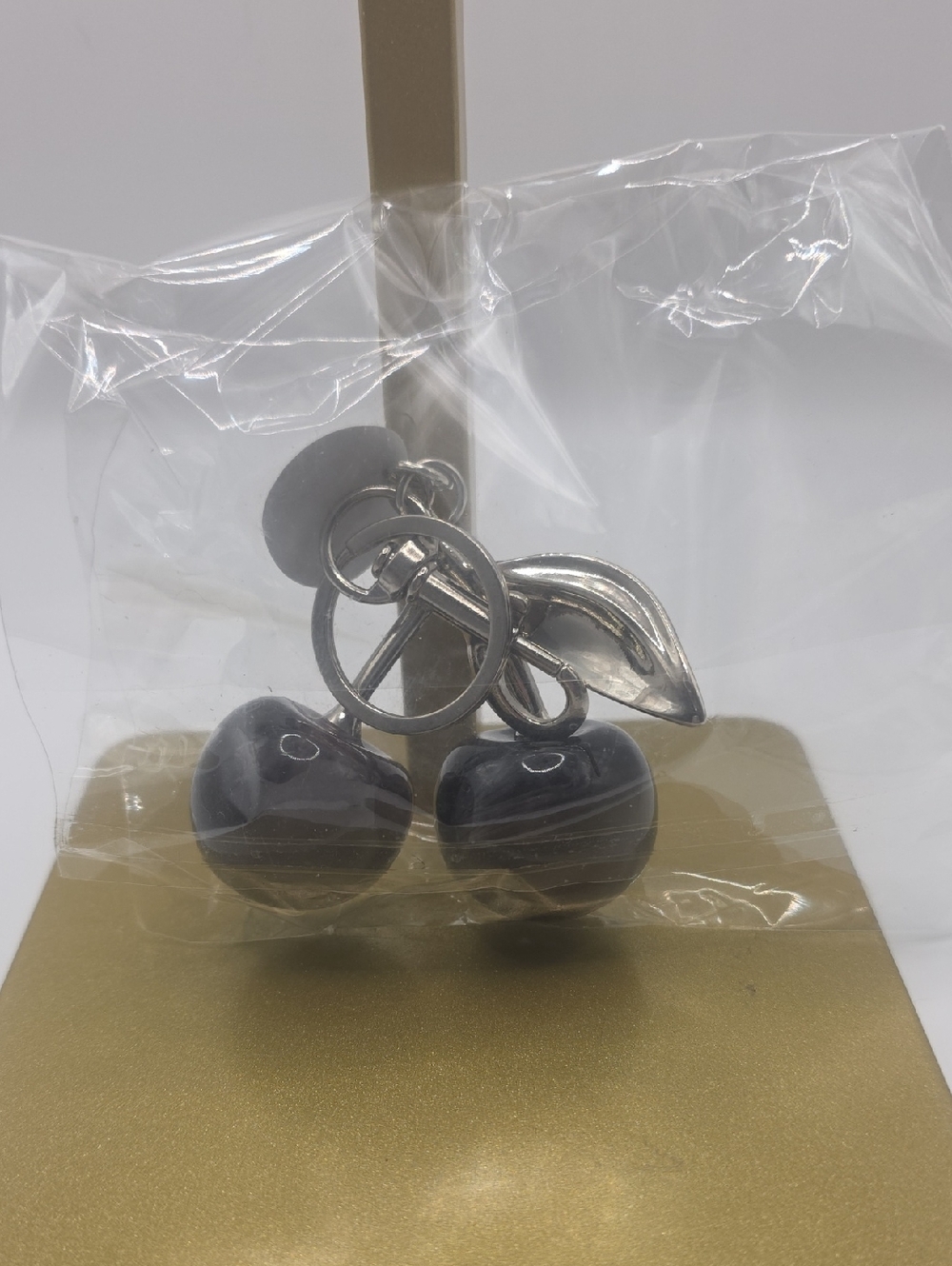 Silver Cherry Charm Keychain with Black Cherries